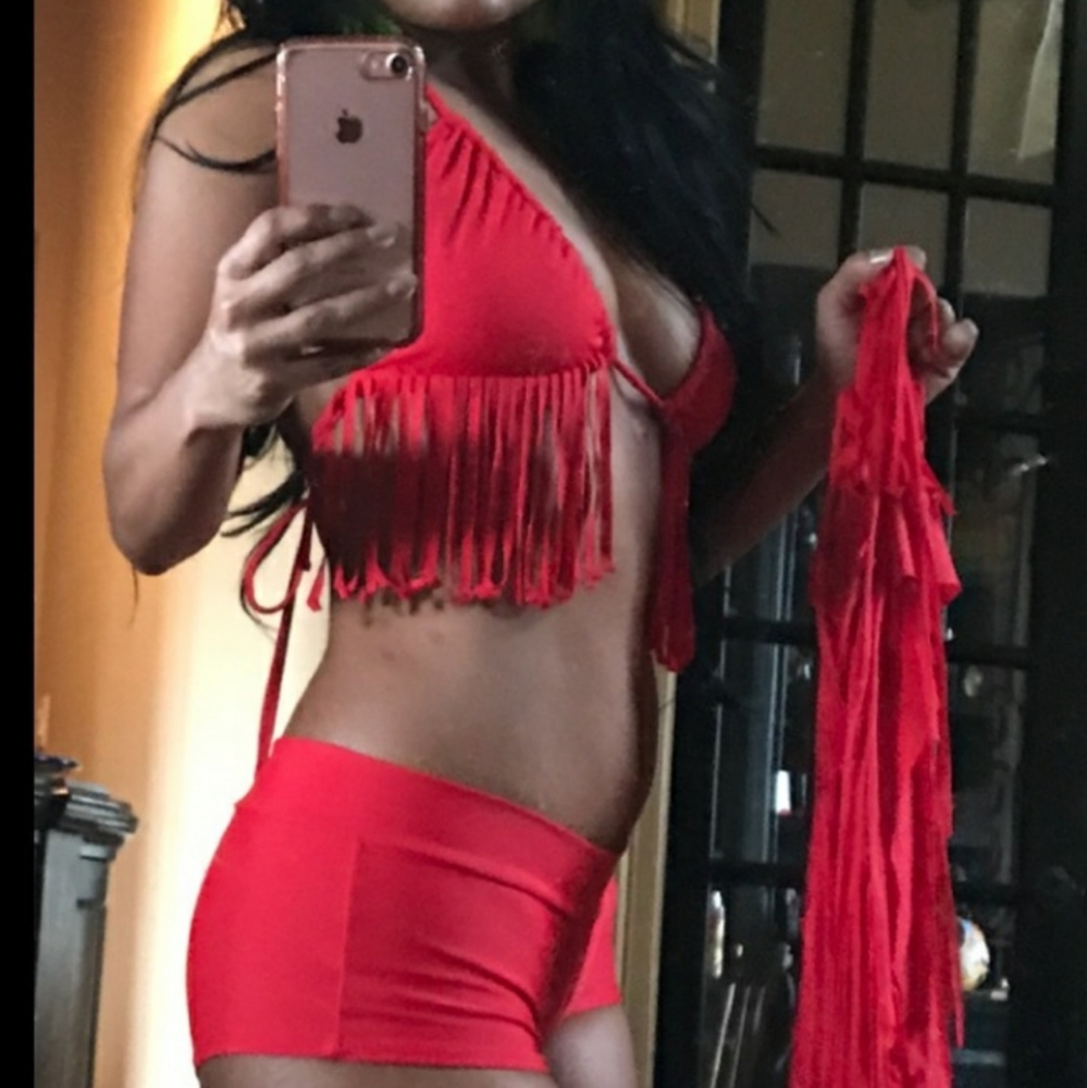 White fringe bikini set